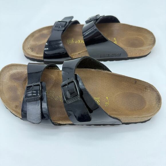 Birkenstock Ibiza Two Strap Black Patent Birk Flor Sandals Sz 39 EU / 8 US Women - Picture 5 of 9